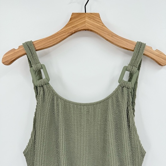 Aerie Crinkle Birthday Scoop Cheekiest One Piece Swimsuit Army Green Size L - Picture 3 of 11